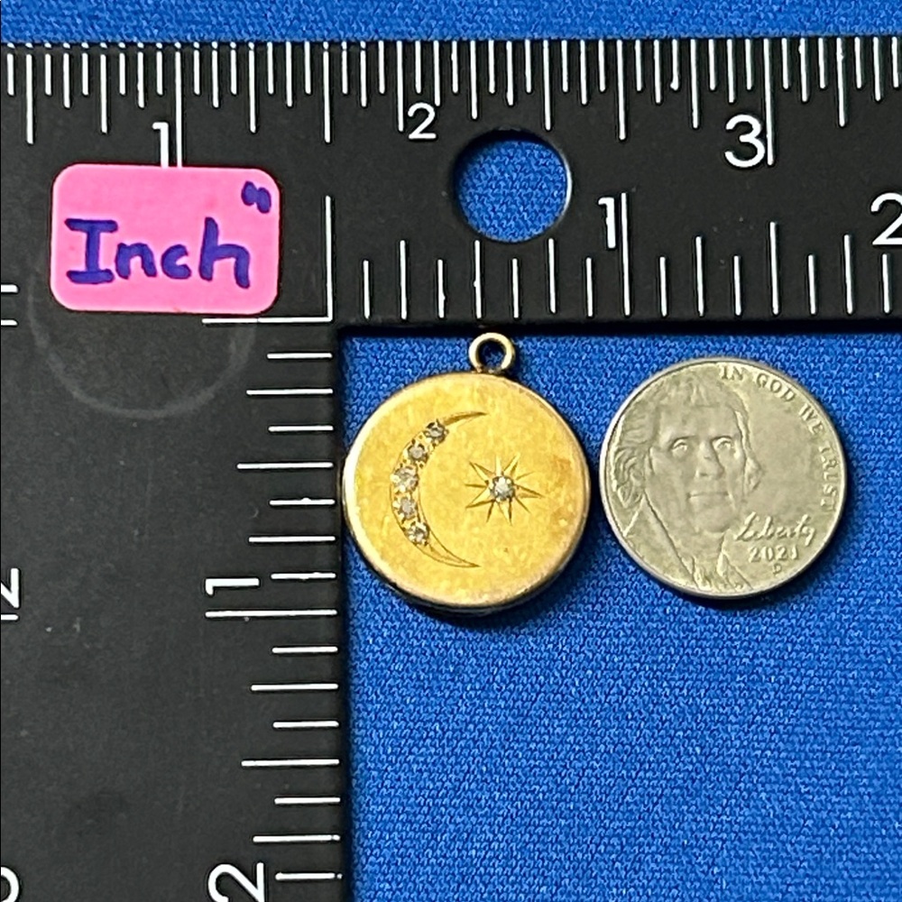 🖤Antique Victorian Crescent Moon Star Paste Yellow Gold Filled Pendant Locket - Picture 12 of 15